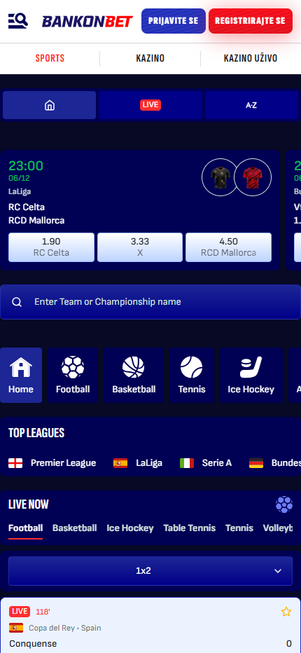 Bankonbet Bookmaker Sport Betting Croatia (mobile screen), kladionice.tv